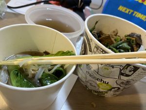 Picture shows separate broth and soup contents plus my first serving    at misschu in South Yarra