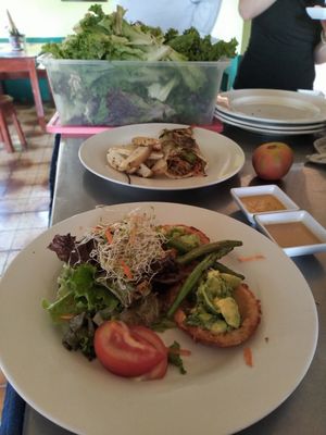 Canastas de yuca con aguacates y ensalada burritos oriental en tortilla de yuca osea no gluten at Essence Arenal in El Castillo