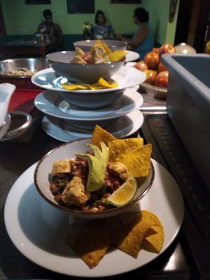 Chifrijo vegano con hongos extra crispi at Essence Arenal in El Castillo