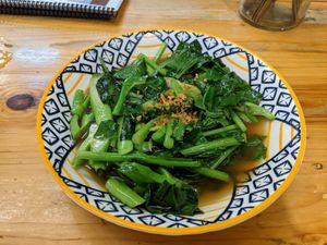 Stir-fried kale at Markintiny in Bangkok