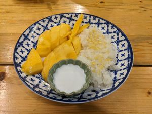 Mango sticky rice, 100 baht at Markintiny in Bangkok