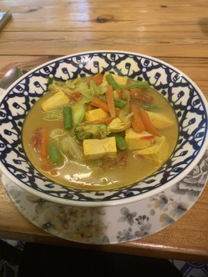 Tofu yellow curry soup  at Markintiny in Bangkok