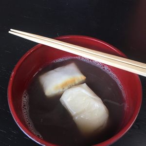 red bean soup with sticky rice cake at Fushya in Hakuba