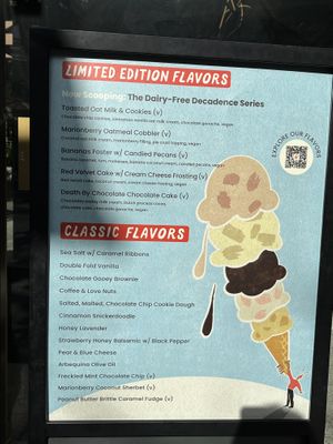 All the vegan flavours shown on this menu. They change each month but the main menu below stays.   at Downtown Disney - Salt & Straw in Anaheim