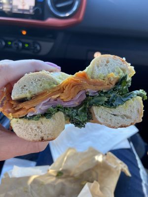 Harvest moon bagel sandwich (vegan) at Big Bon Bodega in Savannah