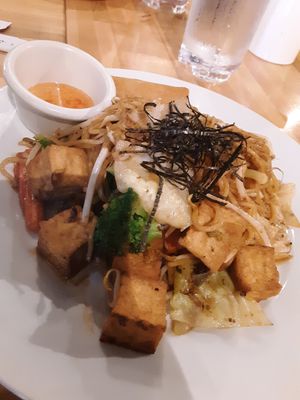 Tofu, sautéed mixed vegetables, and yakisoba noodles with special sauce at Bangkok House Too in Moab