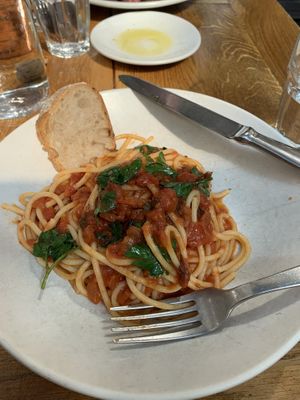Spaghetti with sauce  at Terra at Eataly in Boston