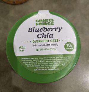 Blueberry chia overnight oats with granola. 10g protein. at ORD - Farmers Fridge - T3 in Chicago