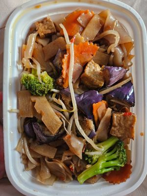 I added bean sprouts, eggplant, and bamboo to the flat noodles at Pim's Thai Orchid in Lebanon