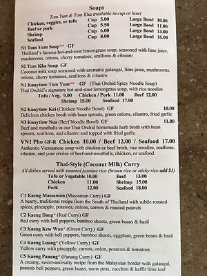 Menu p 2 at Pim's Thai Orchid in Lebanon