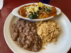 Veggie enchilada with vegan cheese   at Cafe Del Rio in Virginia City