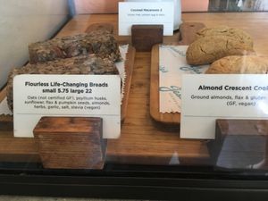 Raw and Vegan baked goods, always thoughtfully denoted as GF, vegan or veg at Jessie's Juice Bar Cafe in Seven Mile Beach