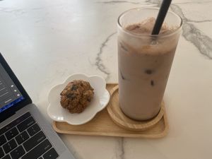 Chocolate Latte and delicious scone  at Maison de Vegan in Gyeonggi-do