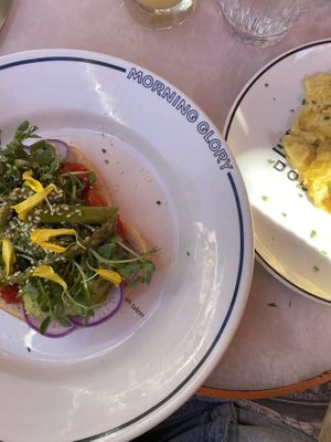 “millennial tears” with vegan eggs  at Morning Glory in San Diego