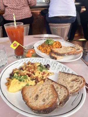Vegan egg, vegan soyrizo! Veggie scramble and the chorizo hash- both modified   at Morning Glory in San Diego