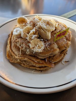 Huge portion vegan pancakes, delicious! at Morning Glory in San Diego