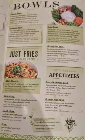Bowls & fries menu at King of Greens in Leonberg