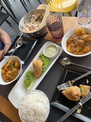 Samosas are vegan if not eating the dip   at Momo in Santorini