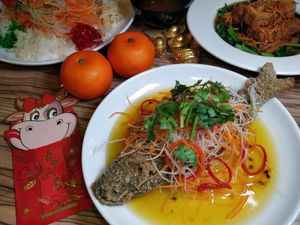 Bean curd fish with Passion Fruit sauce 鱼庆丰收 at Botanict 豐之素 in West Singapore