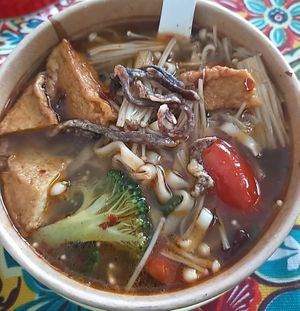 Mala ban mian or mee hoon kueh - very nice broth, mild heat at Botanict 豐之素 in West Singapore