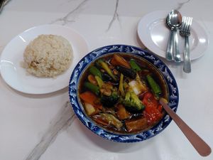Veggie tofu and rice at Botanict 豐之素 in West Singapore