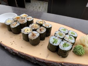 Nice presented sushi platter from the lunch menu at KIM999 in Berlin