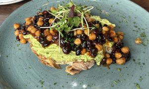 Black beans and chickpeas, smashed avocado on sourdoughh  at Cafe Mayfair in Durban