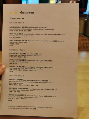 lunch menu at Miss Lee in Hong Kong Island