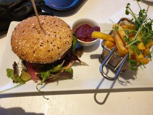 Vegan burger at Skrylle in Soedra Sandby