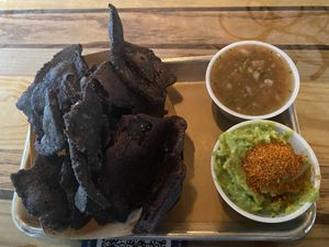 Chips and salads/guac at Taquiza - Collins Ave in Miami Beach