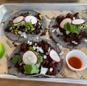 Impossible chorizo and huitlacoche tacos  at Taquiza - Collins Ave in Miami Beach