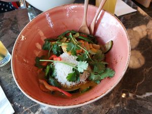 Fried tofu in curry coconut sauce with rice at Mémoires d'Indochine - P7 in Mannheim