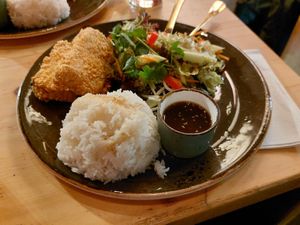 Tempura tofu with rice and salad at Mémoires d'Indochine - P7 in Mannheim