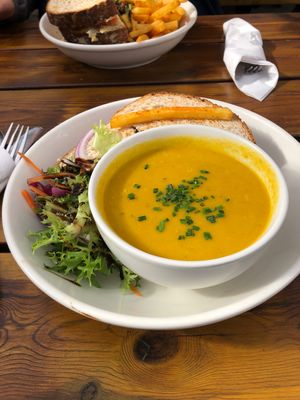 Soup and half sandwich   at Escape Route Café in Pitlochry