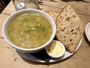 Potato and leek soup  #Veganuary at Escape Route Café in Pitlochry