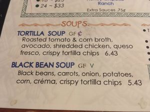 Black bean soup is delish, hold the crema  at Casa 43 Mexican Kitchen and Tequila Bar in Seven Mile Beach