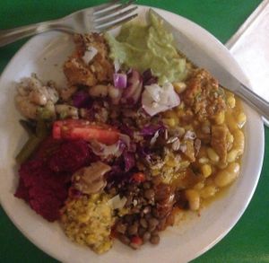 bean and seitan curry, guacamole and lots of other delicious things! at Sol and Luna in Cordoba