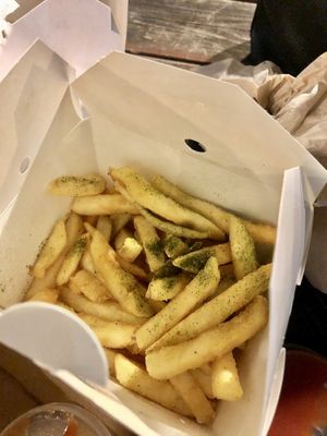 Great fries. The seasoning was an interesting twist. Very strong veggie flavor, reminded me of cup noodles (not in a bad way).  at Rainbow - King George in Tel Aviv