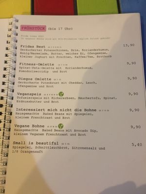 breakfast menu at Frida in Vienna
