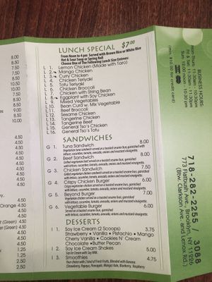 Menu   at Zen Vegetarian House in Brooklyn