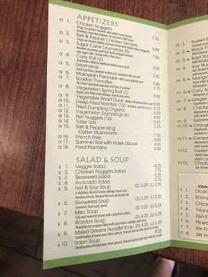 Menu   at Zen Vegetarian House in Brooklyn