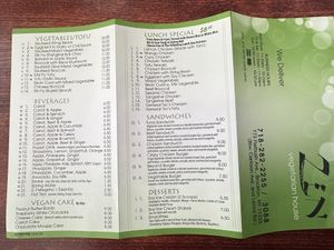 Menu, March 2025  at Zen Vegetarian House in Brooklyn