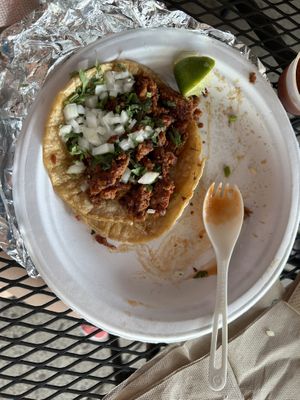 Impossible meat corn taco. Generous portion of impossible meat. Not pictured: flour tortilla taco that I devoured 😋   at Taco Bros in Wyandotte