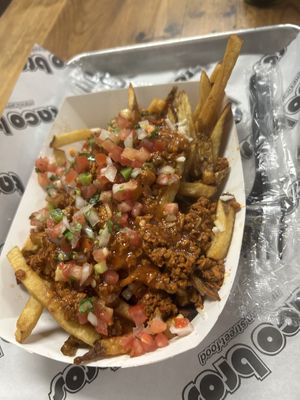Vegan loaded fries with chorizo   at Taco Bros in Wyandotte