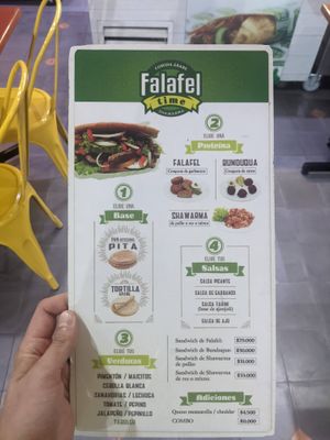 Menu at Falafel Time in Medellin