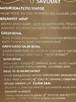 Savoury Menu at Field to Fork Wholefoods Kitchen in Adelaide