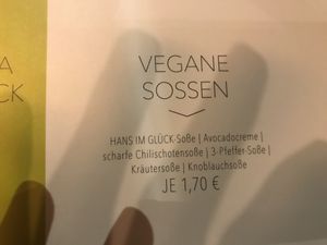 vegan sauces & dips (the ones at the table are all vegan as well - 4 different ones) at Hans im Glück - Harburg in Hamburg