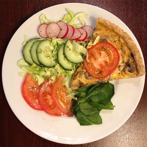 Mushroom pie with salad. at Kafé Nejlikan in Kalmar