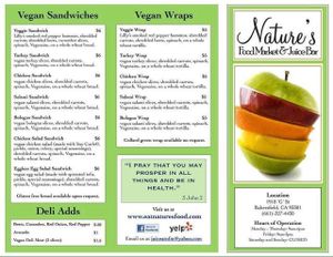 menu at Nature's Food Market and Juice Bar in Bakersfield