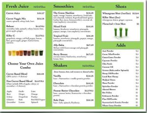 menu at Nature's Food Market and Juice Bar in Bakersfield